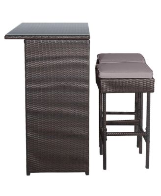 3 Pieces Patio Rattan Wicker Bar Table Stools Dining SetOff