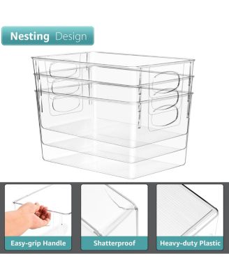 Large Plastic Storage Bins - for Kitchen Organization, Pantry Organizers and Storage, Fridge Organizer - Clear Storage Bins (4 pack)