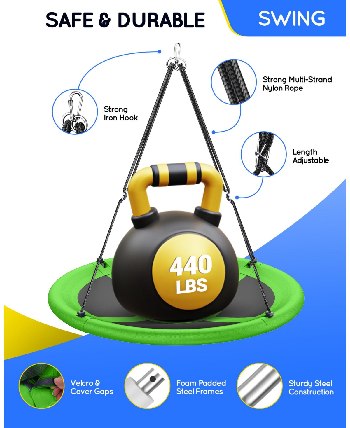 Everyfun 43" Saucer Tree Swing for Kids Adult, Waterproof Flying with Adjustable Hanging Straps, Seats Backyard Outdoor Indoor
