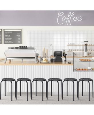 Set of 6 Stackable Multifunctional Daisy Design Backless Round Metal Stool Set