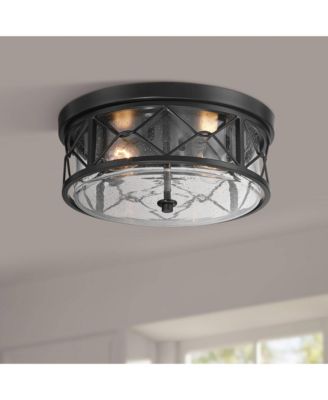 Quincy Industrial Seeded Glass 2-Light Flush-Mount Ceiling Fixture