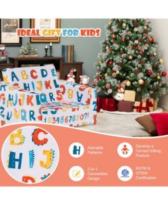 2-in-1 Convertible Kids Sofa with Velvet Fabric