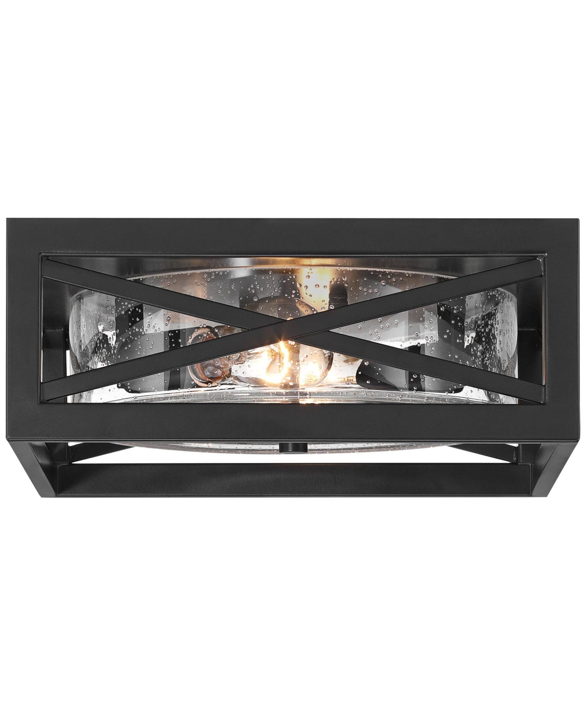 Franklin Iron Works Drake Modern Industrial Flush-Mount Ceiling Light Fixture Kitchen Foyer Hallway Round 2-LightClear Seeded Glass Metal B