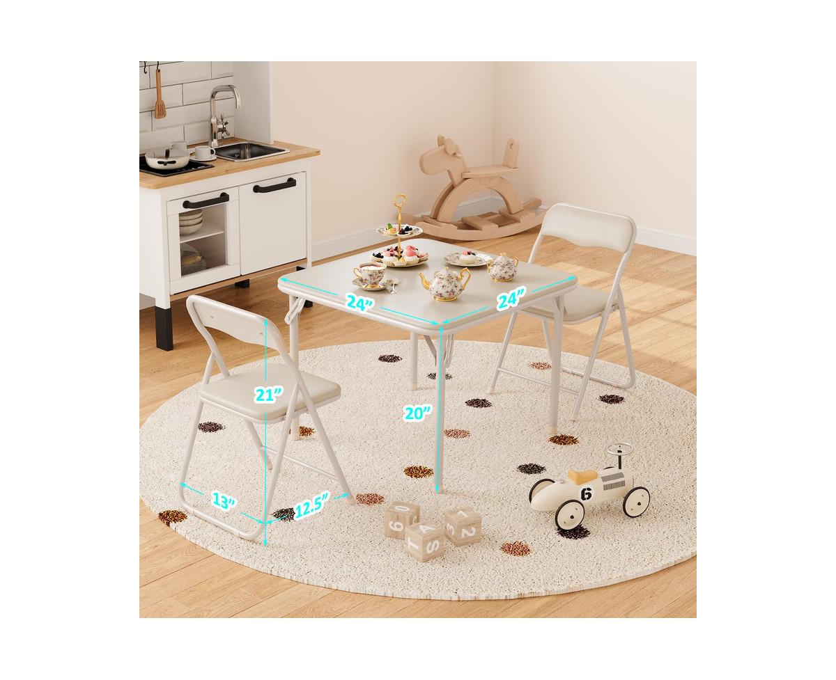 gaomon Boys and Girls Folding Table and Chairs Set of 3, Portable Table and Chair with Pu Soft Cushion, No Installation Required, Suitable for Eating