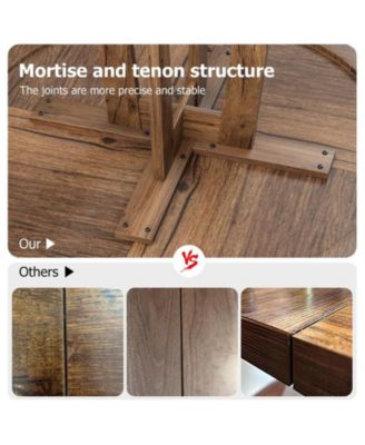 47 Inches Wood Round Dining Table, Round Dining Table for 4, Round Kitchen Table, Farmhouse Dinner Table with Wooden Top and Sturty Legs for Dining Room, Living Room