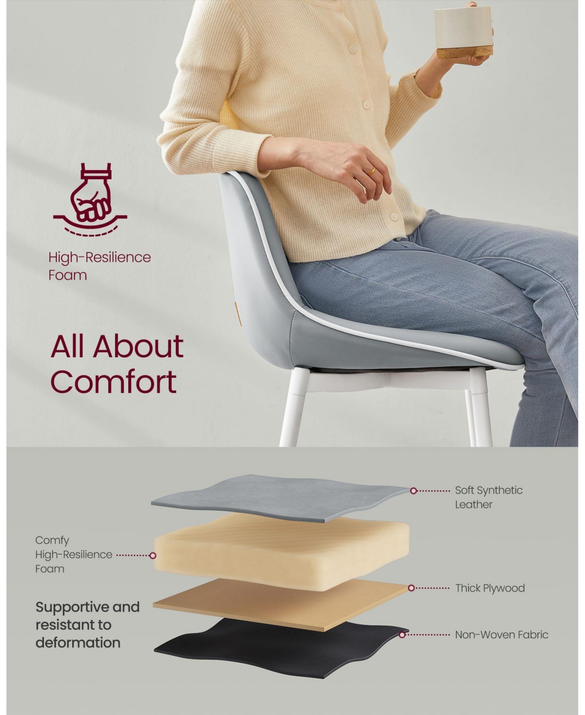 Slickblue Bar Stools Counter Height Stools with Back, Ergonomic Backrest, Synthetic Leather and Metal Legs (Set of 2)