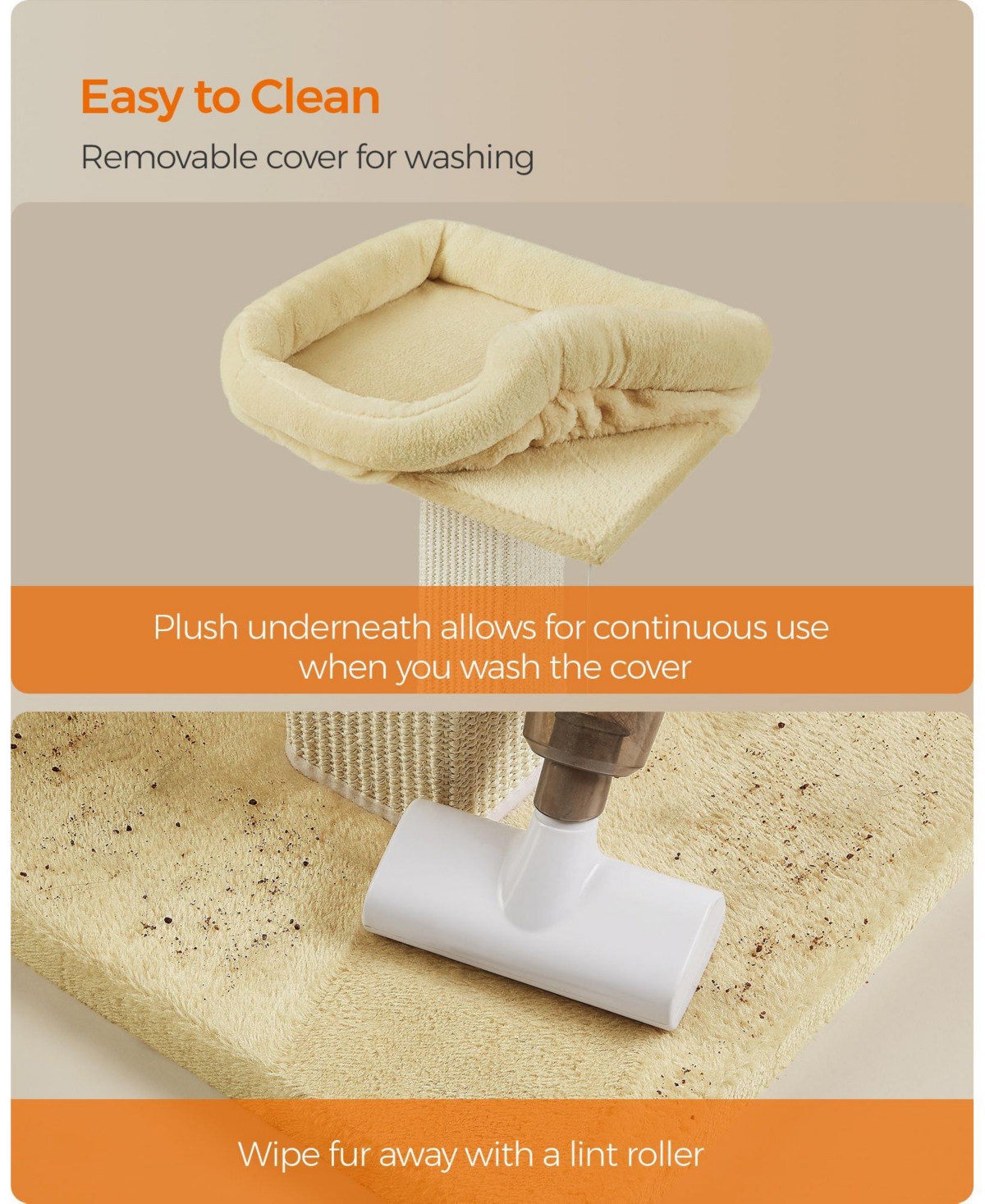 Slickblue Cat Scratcher Post with Plush Perch and Woven Sisal, Pompom, Removable Washable Cover