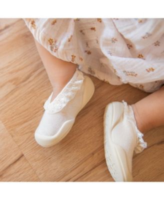 Baby Girls First Walk Sock Shoes Flat - Sweet Latte Lace