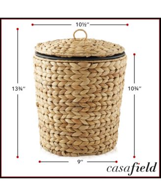 Hyacinth Trash Can with Lid and Liner, Woven Waste Basket