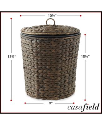 Hyacinth Trash Can with Lid and Liner, Woven Waste Basket