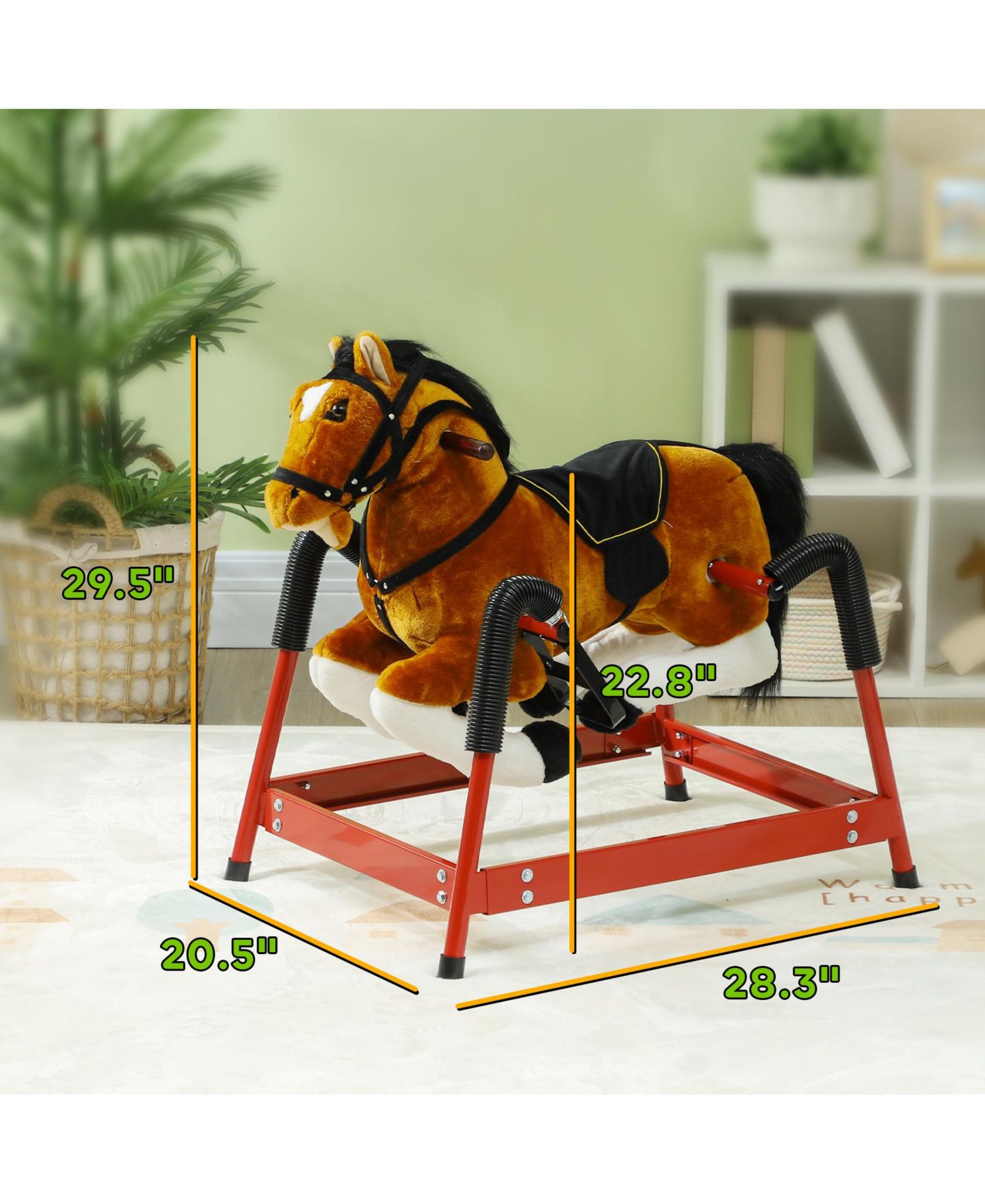 Детская игрушка Qaba Spring Rocking Horse with Saddle and Interactive Neighing Sounds, Up to 132 lbs., Ages 3+, цвет: Коричневый — фото 3