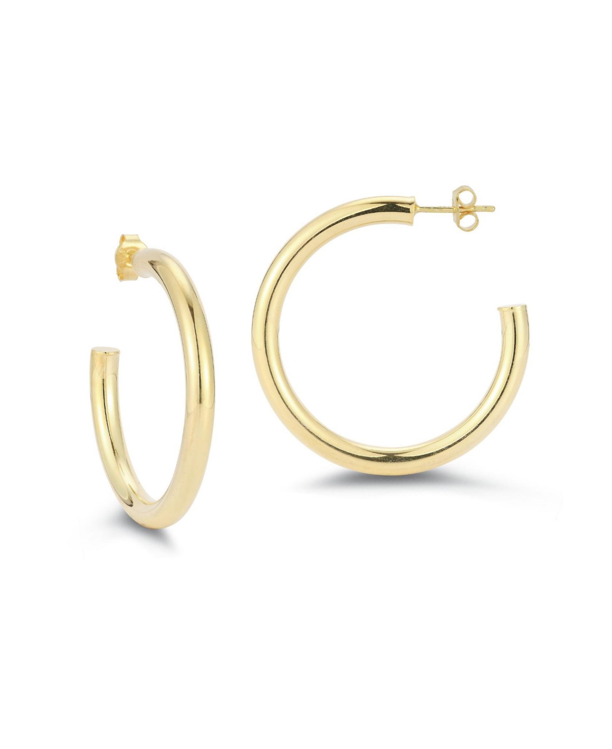 14K Gold Plated Sterling Silver 1.5in 4mm Thick Tube Hoop Earrings - Gold