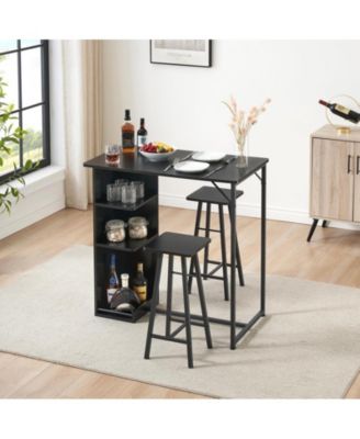 Small Bar Table and Chairs Set for 2, 3-Piece Bar Table Set with 3 Tier Storage Shelves, Space Saving Table for Small Apartment, Living Room,Kitchen,Dining Room