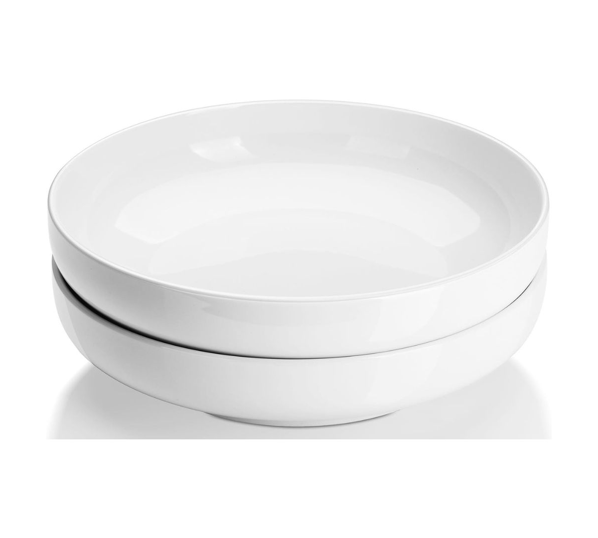 10'' Large Salad Bowls, 65oz Ceramic Shallow Serving Plates, Set of 2 - White