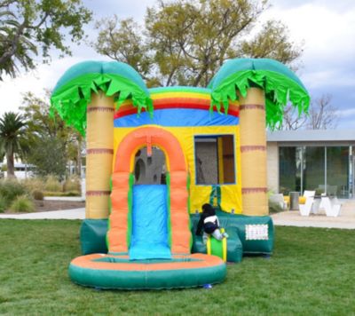 HeroKiddo Tropical Breeze Bounce House & Water Slide Combo with Detachable Pool (No Blower Included), Commercial Grade Inflatable