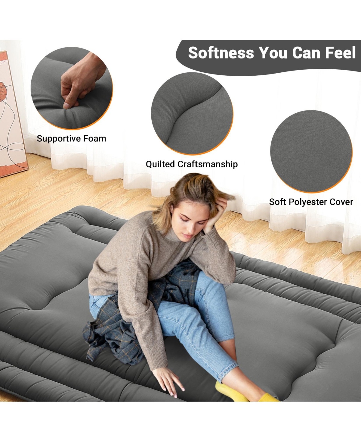 gaomon Japanese Floor Mattress Full, Foldable Futon, Thick Sleeping Pad & Portable Camping Mattress, for Living Room & Guest Room