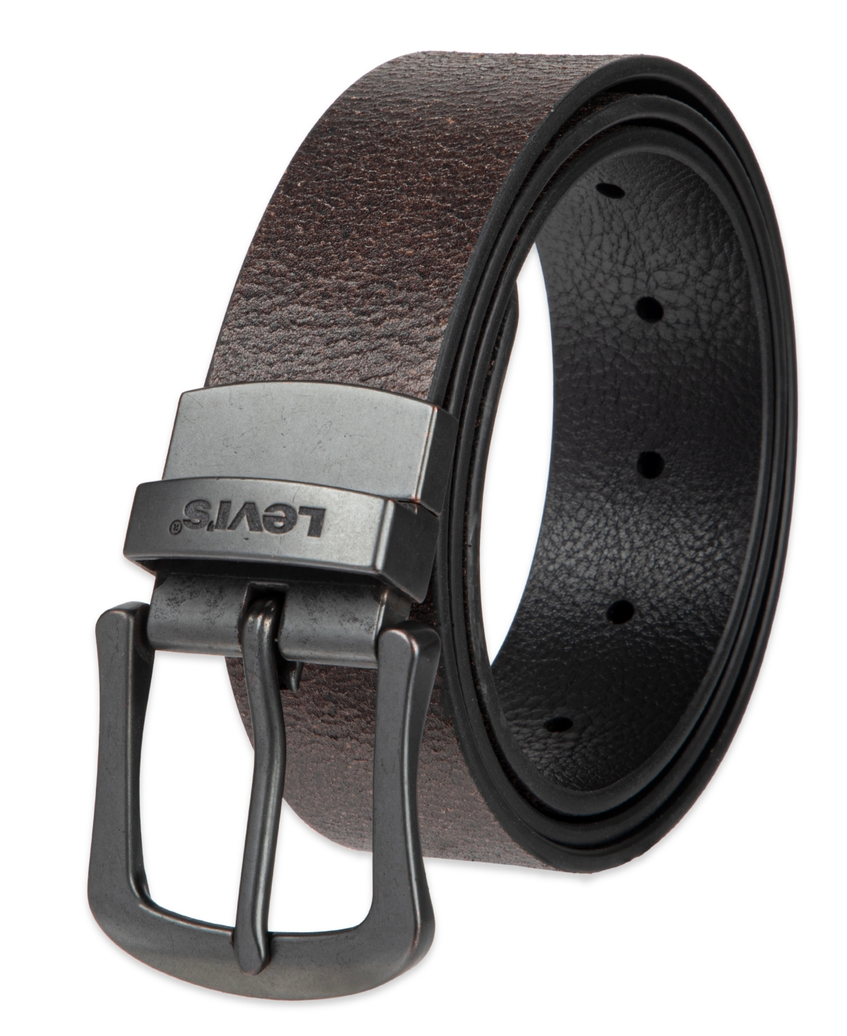 Levi's Men's Two-In-One Reversible Rugged Leather Jean Belt -Black