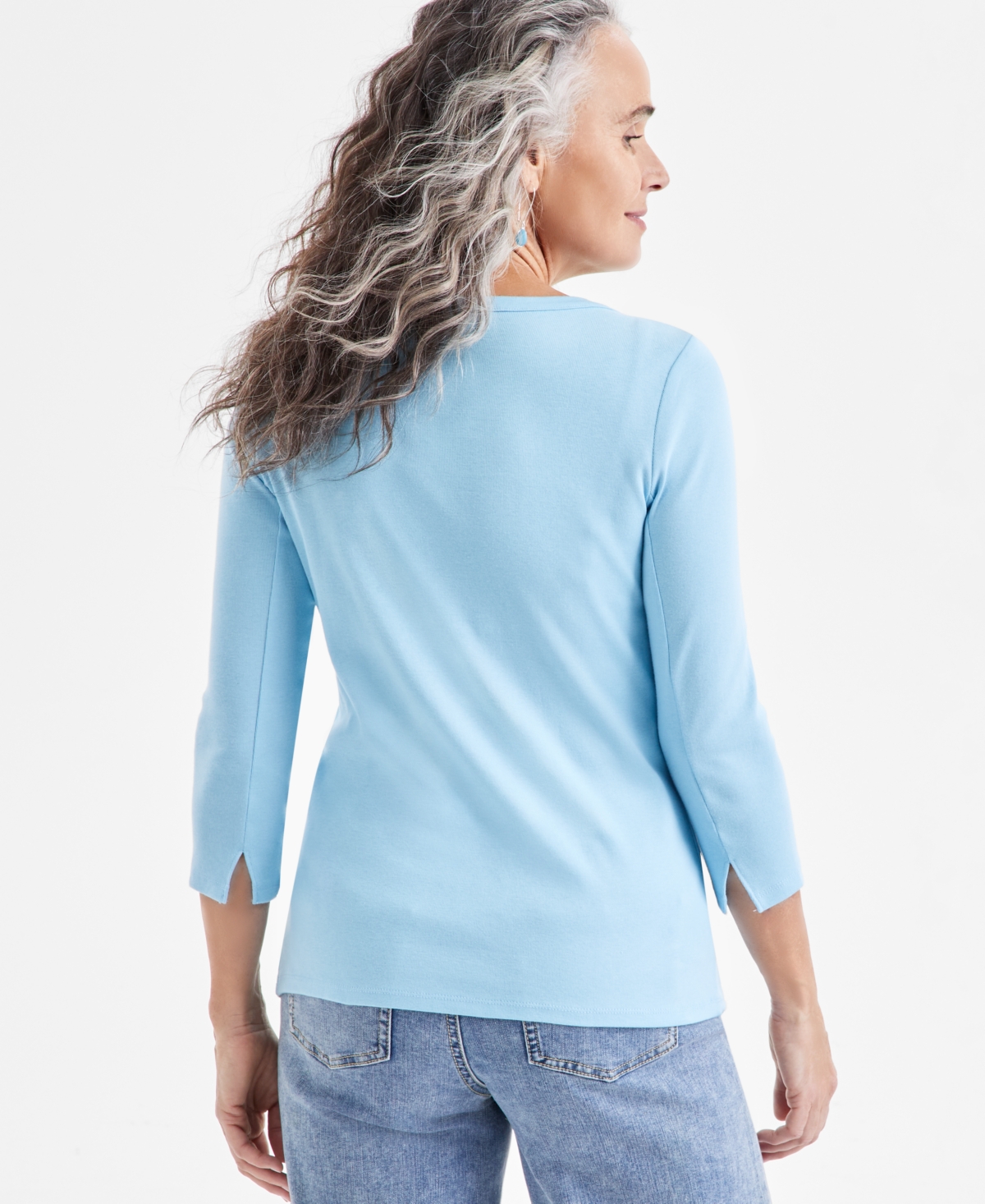 STYLE & CO WOMEN'S PIMA COTTON 3/4-SLEEVE BOAT-NECK TOP, REGULAR & PETITE, CREATED FOR MACY'S