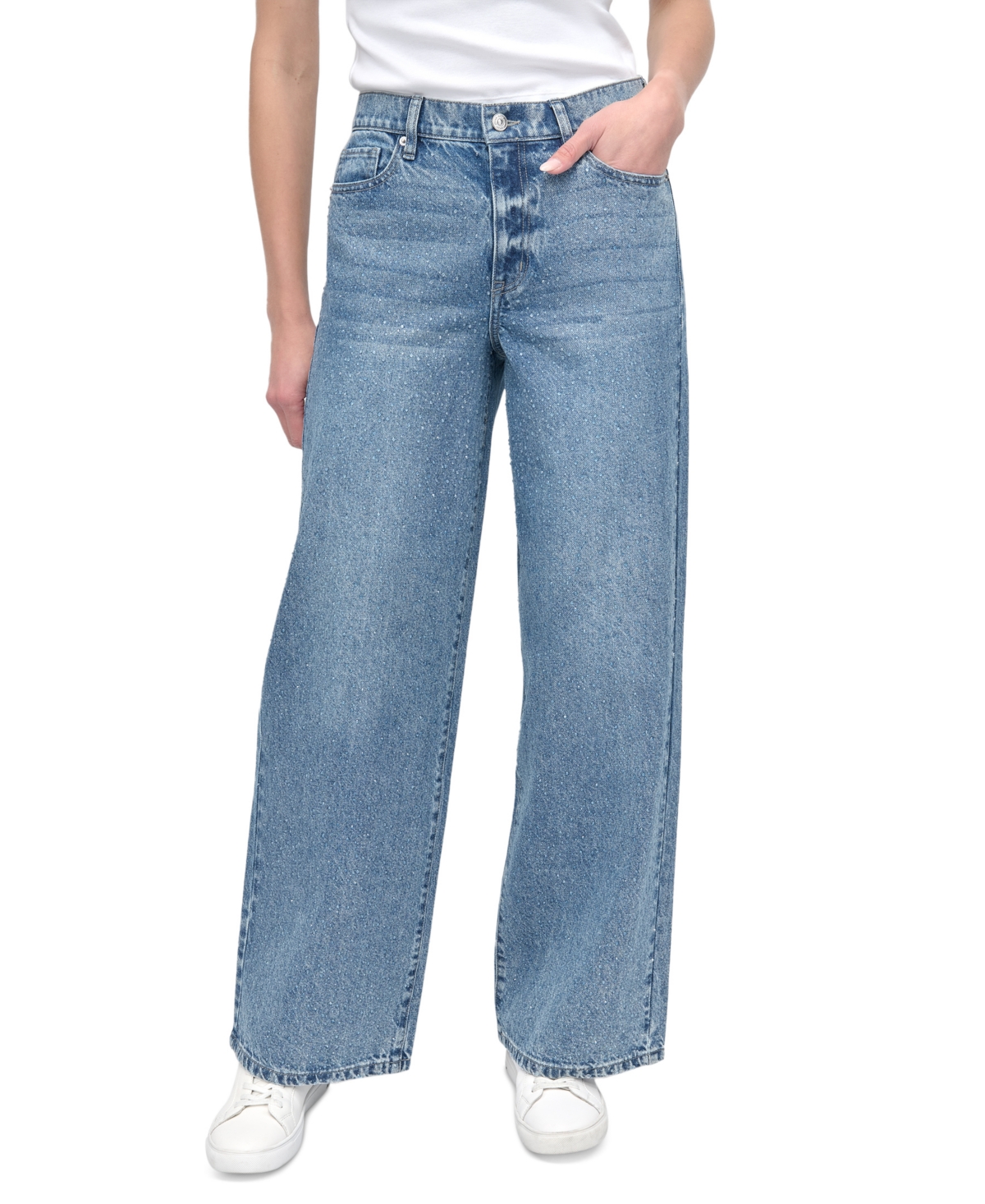 DKNY JEANS WOMEN'S RHINESTONE HIGH-RISE WIDE-LEG JEANS 