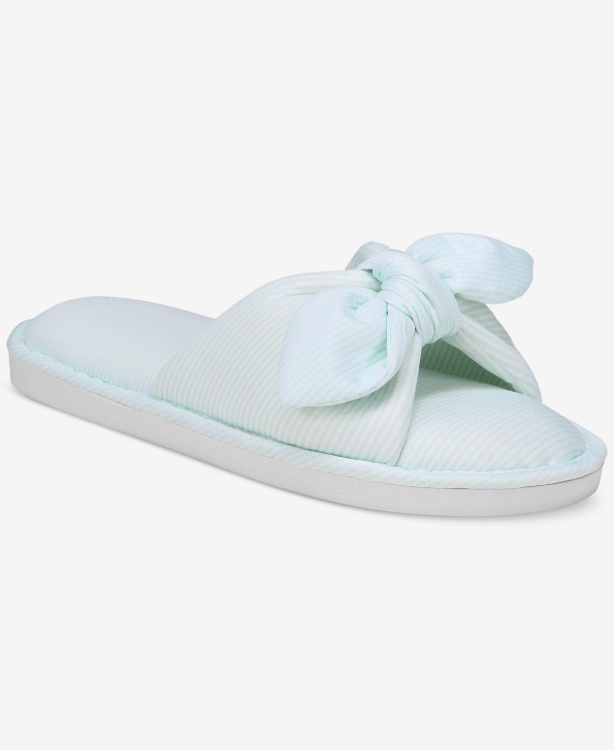 Charter Club Women's Striped Bow Slide Slippers, Exclusively At Macy's In Dusty Aqua