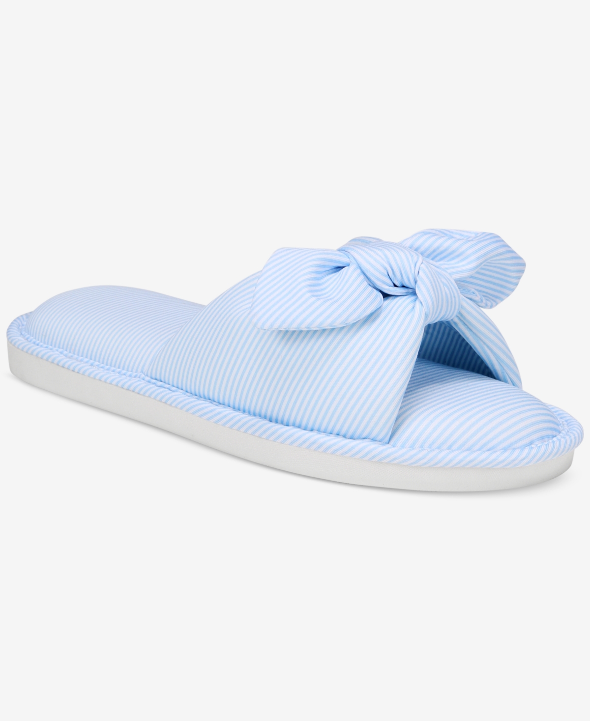 Women's Striped Bow Slide Slippers, Exclusively at Macy's - Dusty Aqua