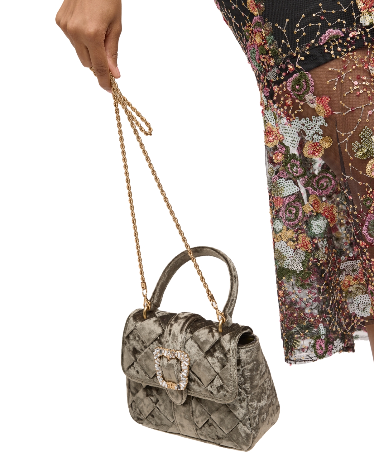 Shop Sam Edelman Brit Top Handle Small Velvet Crossbody In Winter Moss