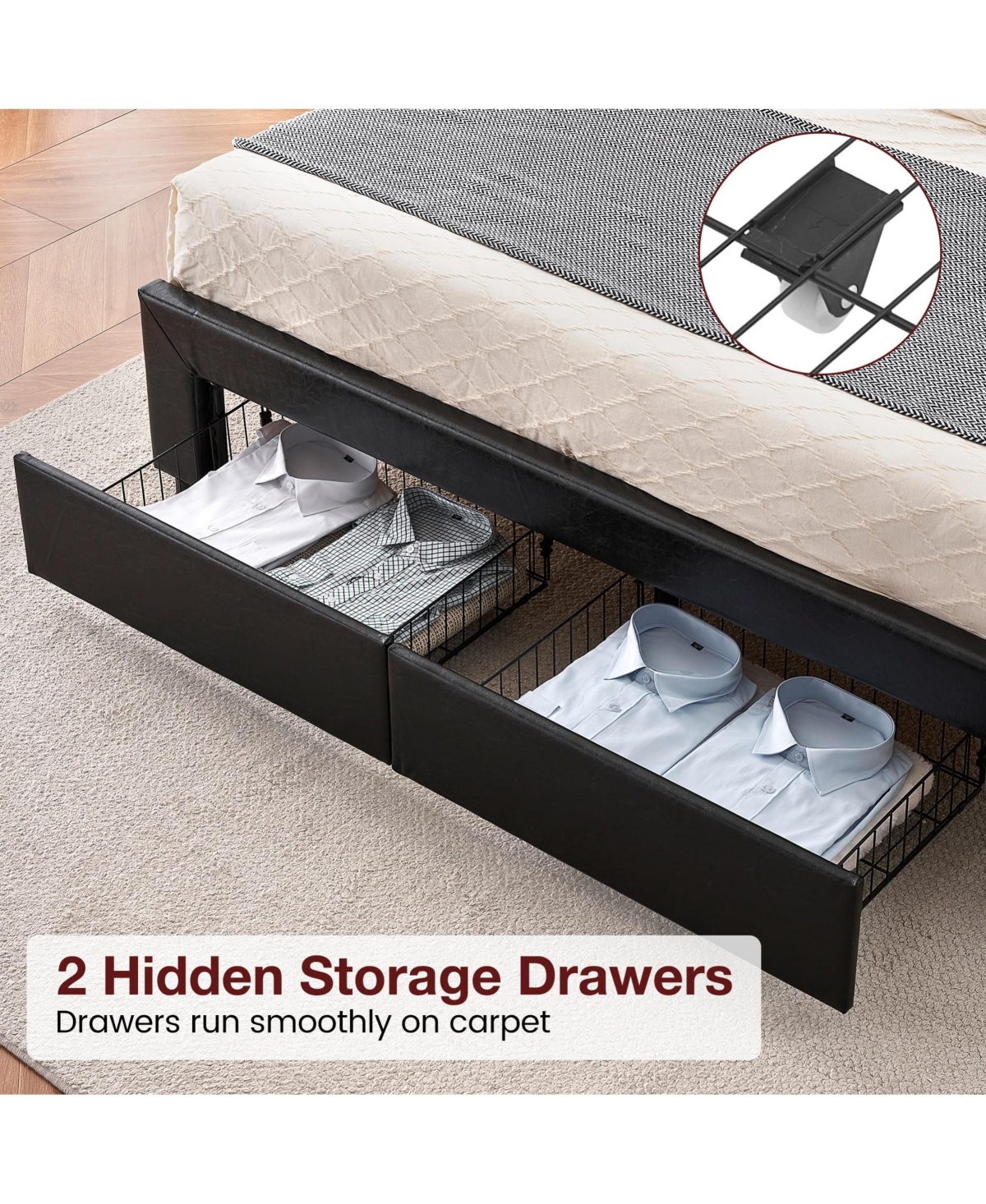 gaomon Size Platform Bed Frame with 2 Storage Drawers