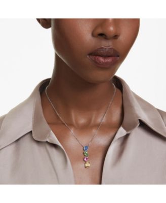 Mixed Cuts Rhodium Plated Gema Y Pendant Necklace