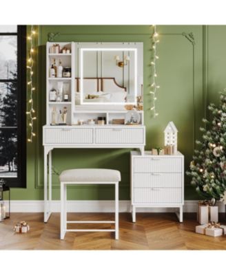 Makeup Vanity Desk with Mirror and Lights, Vanity Table with 5 Drawers