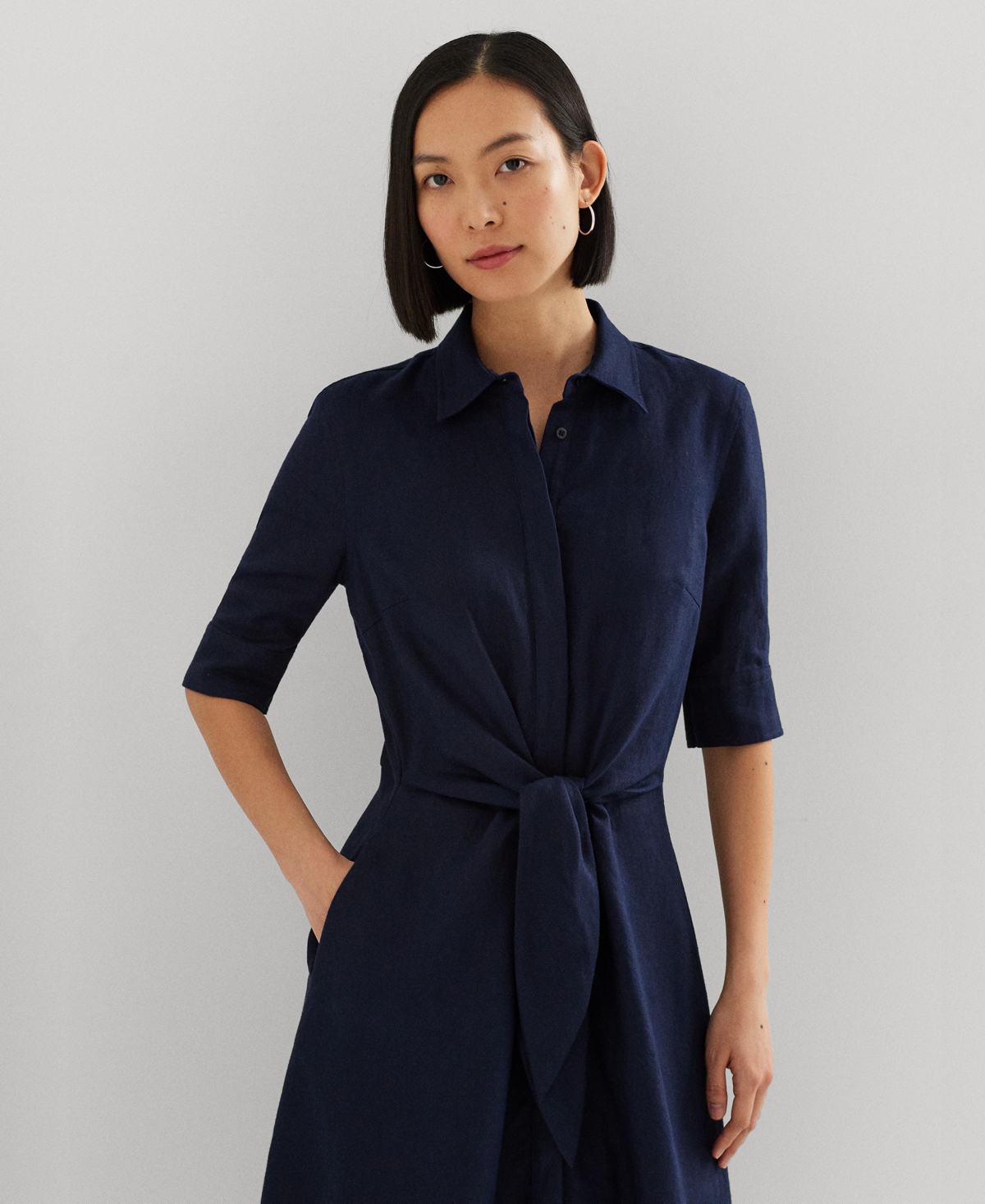 Ralph Lauren Women's Linen Shirtdress, Regular & Petite In Lauren Navy