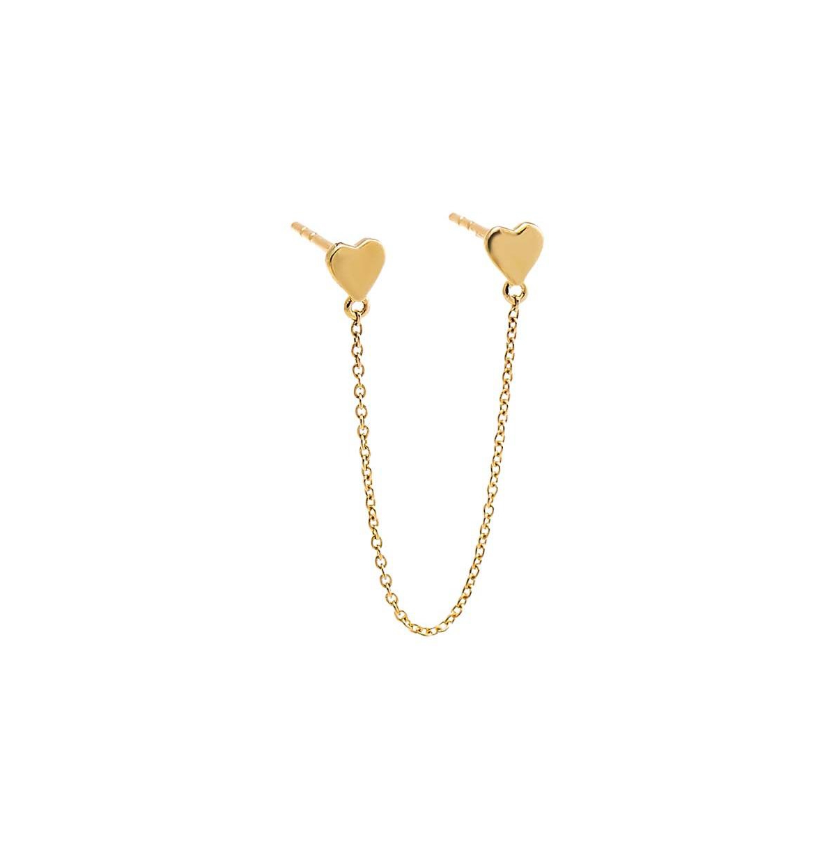 Solid Double Heart Chain Stud Earring 14K - 14k gold