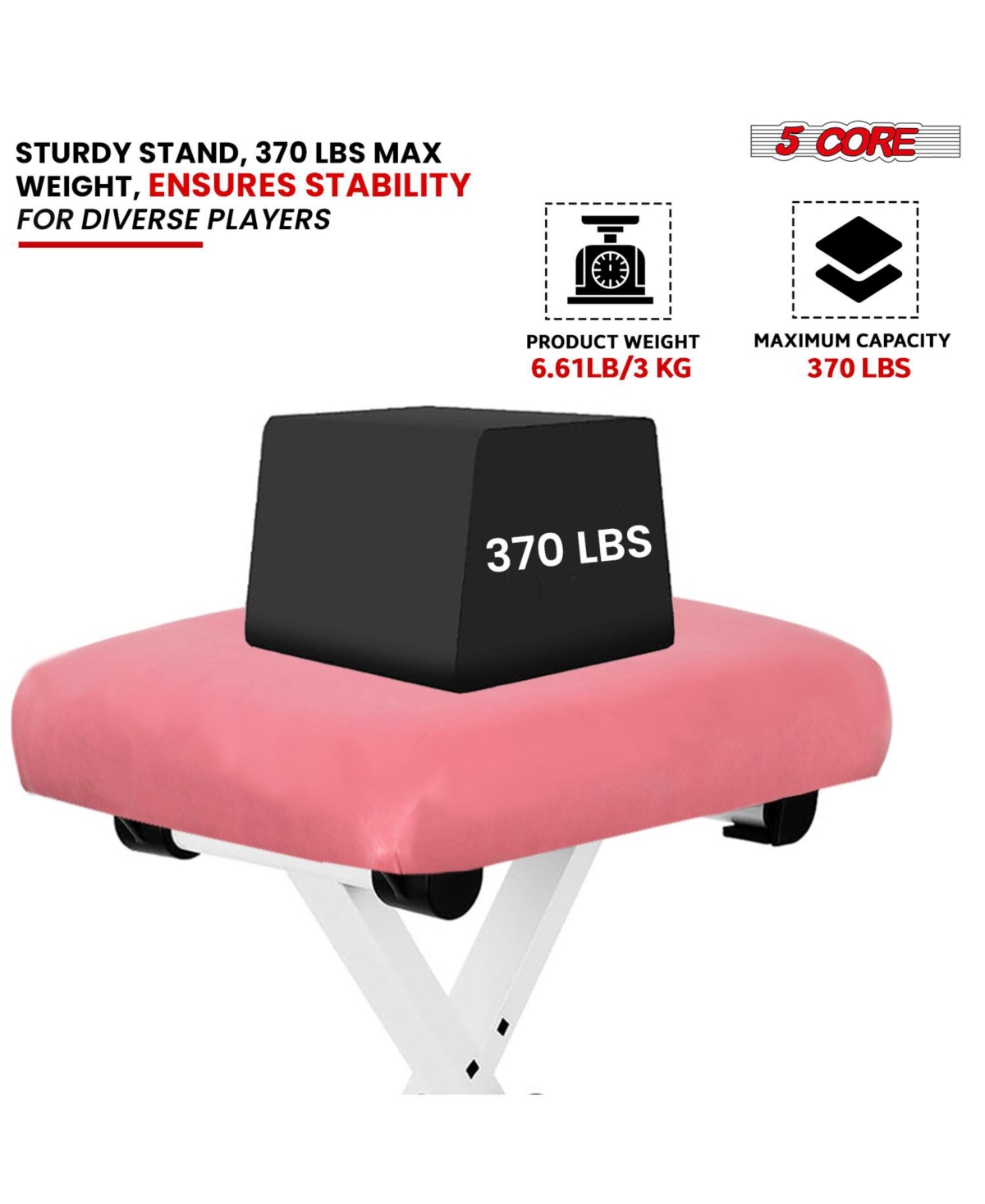 5 Core Keyboard Stand Single X Style Adjustable Piano Riser + Keyboard Piano Bench