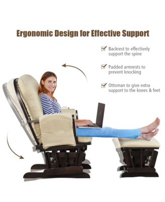 Baby Nursery Relax Rocker Rocking Chair Glider & Ottoman Set w/ Cushion