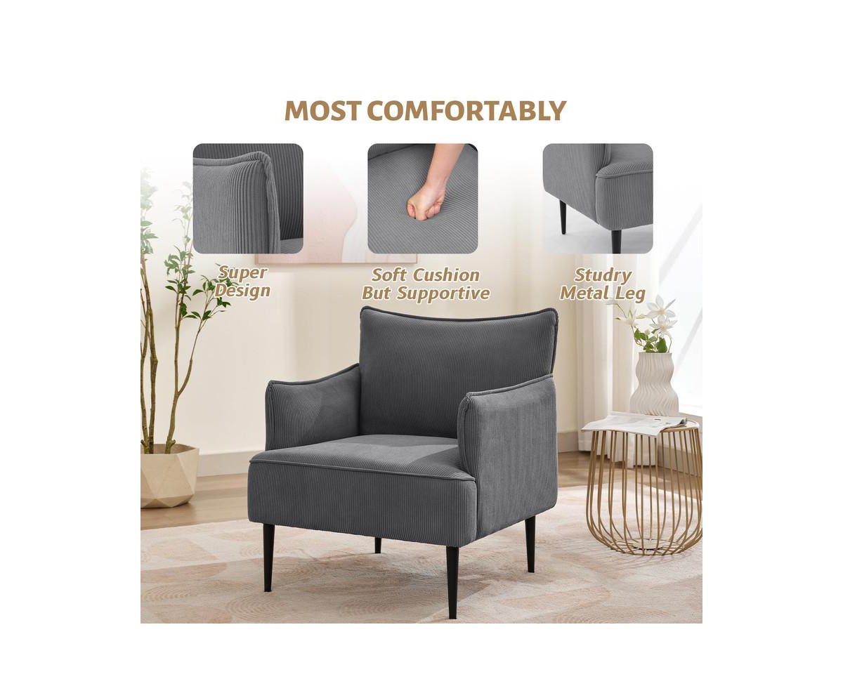 gaomon Mid Century Accent Chair, Comfy Living Room Chair Armchair Grey Fabric Sofa Chair for Bedroom, Modern Accent Chair with Arms and Metal Legs for