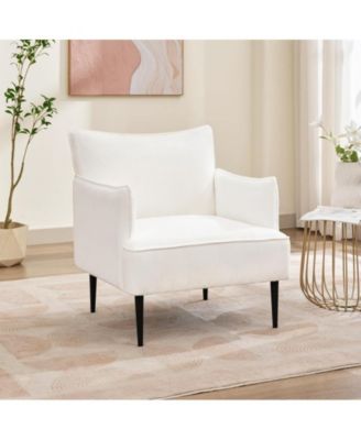 Modern Accent Chair, Corduroy Living Room Armchair for Bedroom, Modern Accent Armchair Comfy Reading Chair Single Sofa for Waiting Room, White Accent Chair with Arms for Office Study