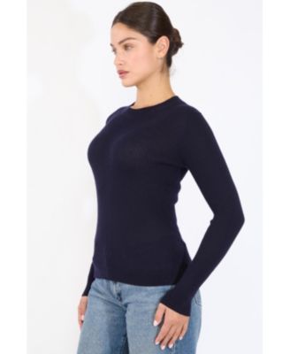 Women's Tissue Weight Cashmere Silk Rib-knit Crewneck Sweater