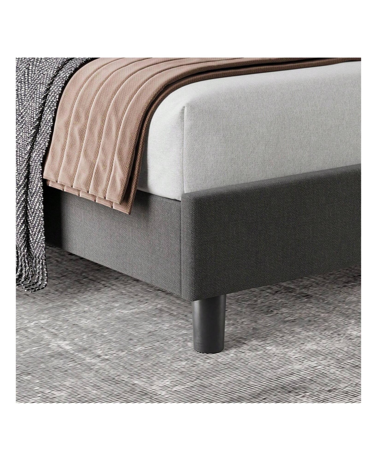 gaomon Bed Frame With Headboard,Linen Upholstered Platform Bed With Adjustable Diagonal Channel Tufted Headboard