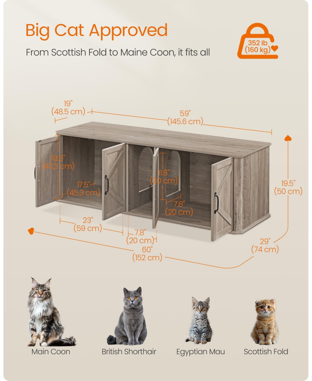 Slickblue Modern Double Cat Litter Box Enclosure, Hidden Litter Box Furniture for 2 Cats