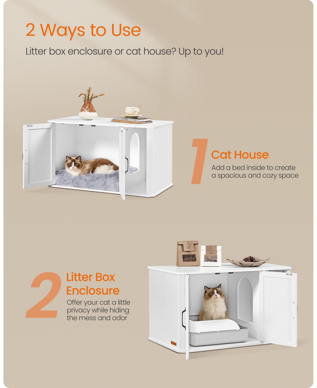 Slickblue Modern Litter Box Enclosure with Front Entry, Hidden Cat Litter Box Furniture