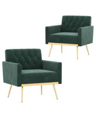 Modern Velvet Accent Chair with Button Tufted Back Metal Legs and Adjustable Foot Pads