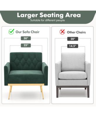 Modern Velvet Accent Chair with Button Tufted Back Metal Legs and Adjustable Foot Pads