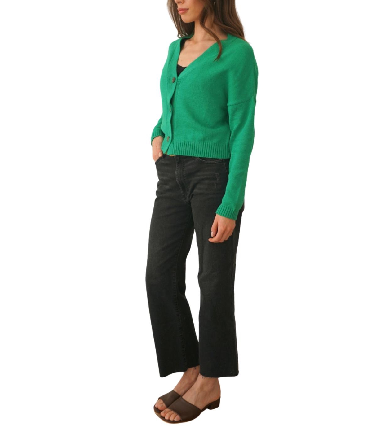 Paneros Clothing Women's Cotton Diana Crop Cardigan - Emerald green