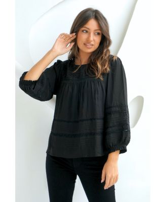 Women's Cotton Dawn Blouse with lace in Black