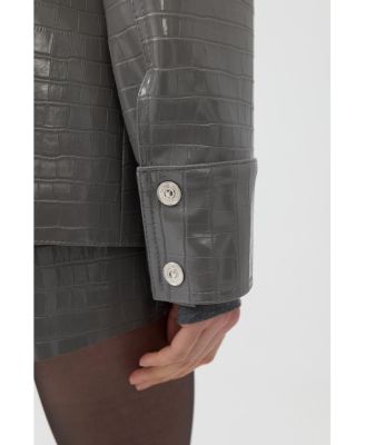 Women's Shirt Collar Faux Leather Jacket