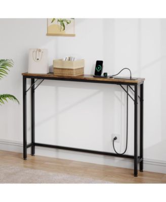 1Pc Built-In Outlets, Narrow Console Table for Small Spaces Slim Console Table
