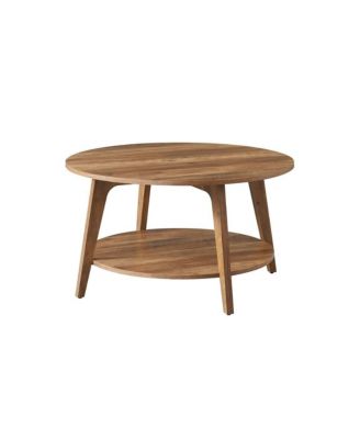 2-Tier Round Coffee Table with Open Storage Shelf for Living Room