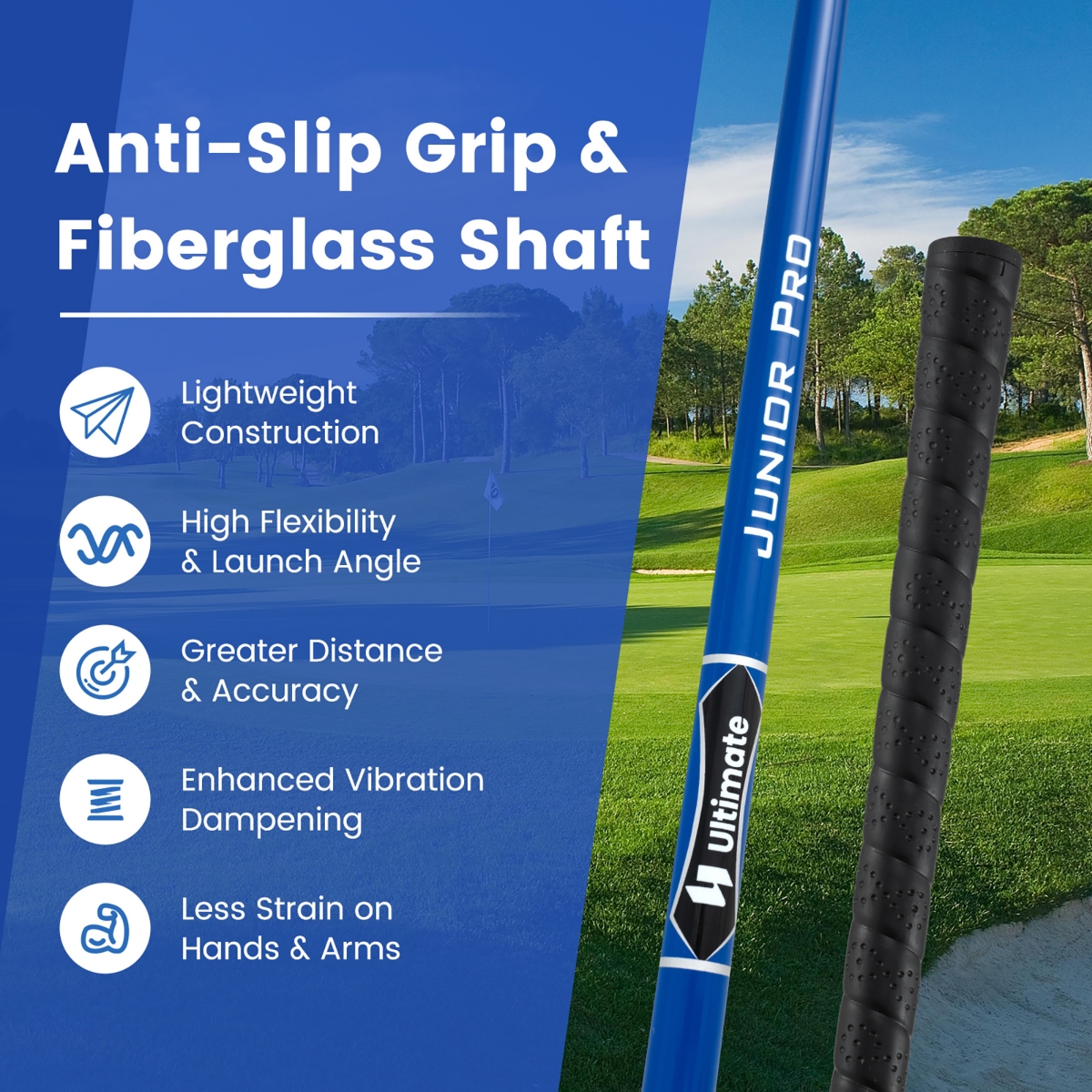 Gymax 31'' Portable Junior Complete Golf Club Set for Kid Age 8+ Set of 5 - Blue+black
