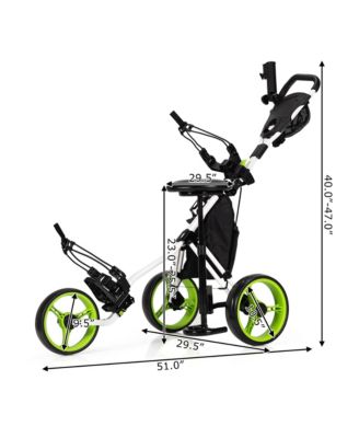 3-Wheel Foldable Golf Push Pull Cart Trolley w/ Seat Adjustable Handle