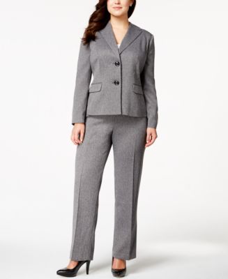 Le Suit Plus Size Two-Button Herringbone Pantsuit - Wear to Work ...