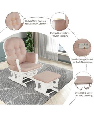 Glider and Ottoman Cushion Set Wood Baby Nursery Rocking Chair